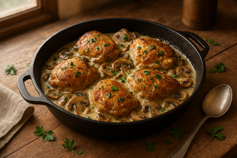 Creamy Mushroom Chicken Skillet Dinner in 35 Minutes