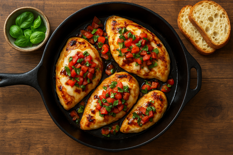 Bruschetta Chicken Skillet Dinner with Fresh Tomatoes