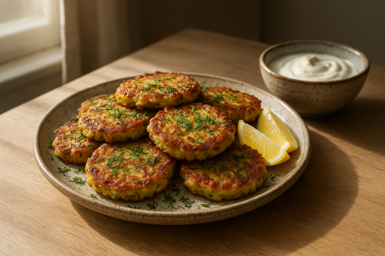 Crispy Zucchini Fritters with Fresh Herbs and Lemon