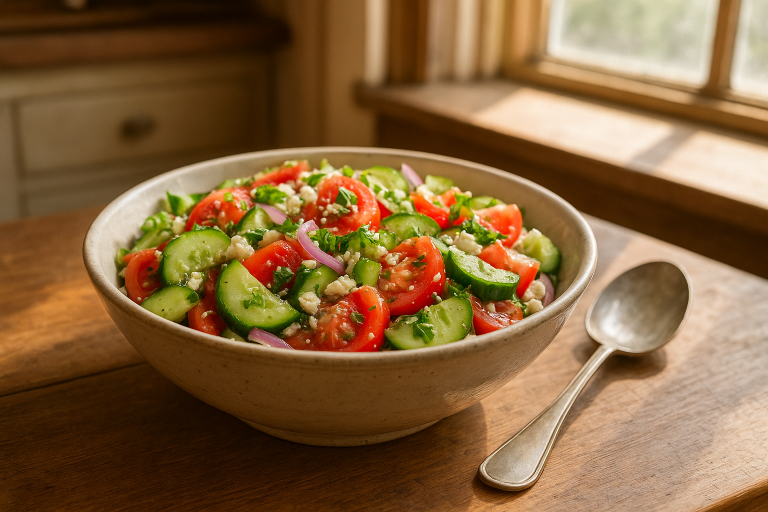 Easy Cucumber Tomato Salad with Feta and Herbs