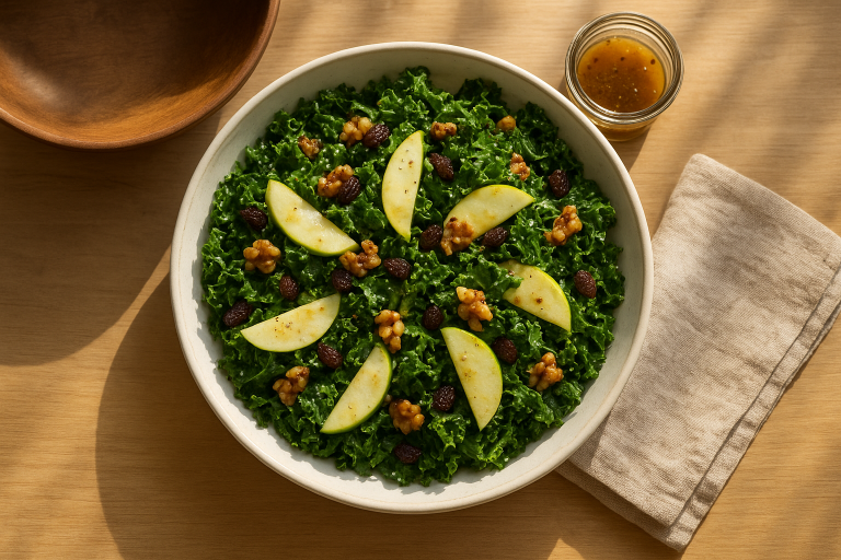 Easy Kale Salad with Apple, Walnuts, and Dijon Dressing