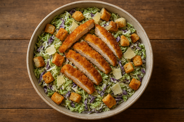 Crispy Chicken Caesar Slaw Salad with Cabbage