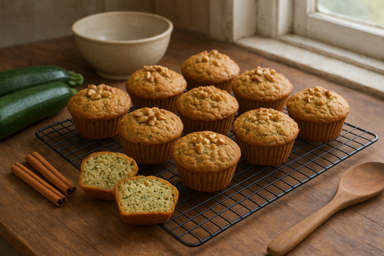 Moist Zucchini Muffins with Cinnamon and Walnuts