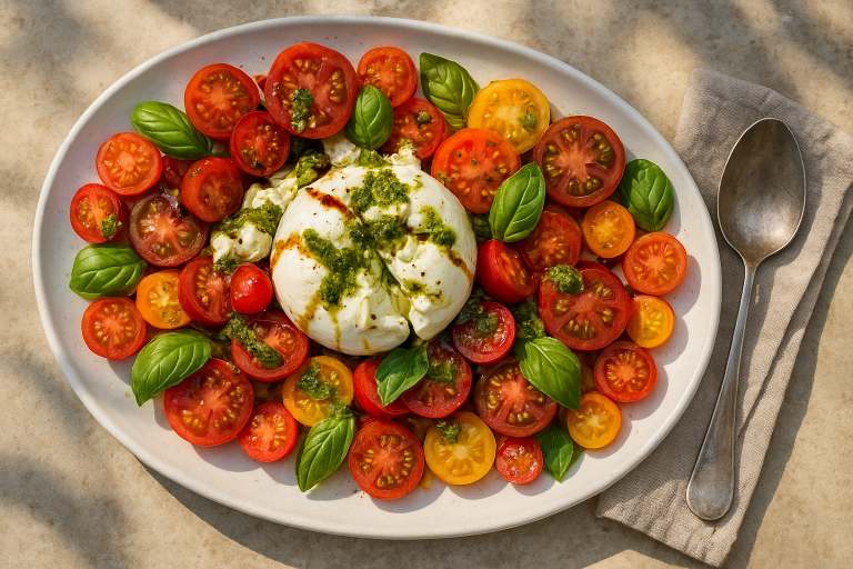 Easy Burrata Salad with Tomatoes, Basil & Pesto
