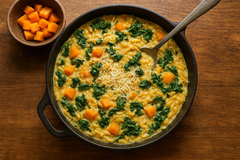 Creamy Butternut Squash Orzo with Kale and Parmesan