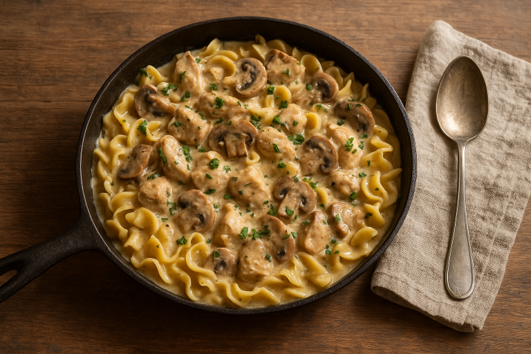 One-Pot Chicken Stroganoff with Mushrooms and Noodles