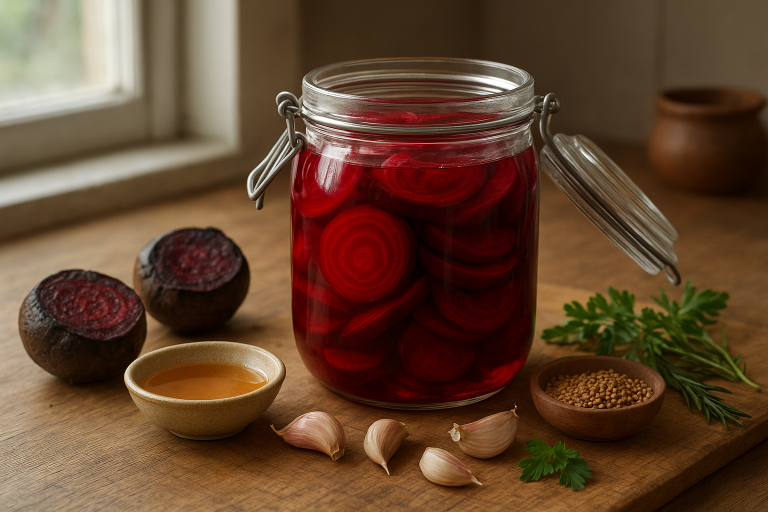 Quick Pickled Beets with Garlic and Mustard Seeds