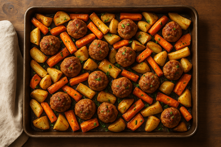 Sheet Pan Turkey Meatballs with Roasted Root Vegetables